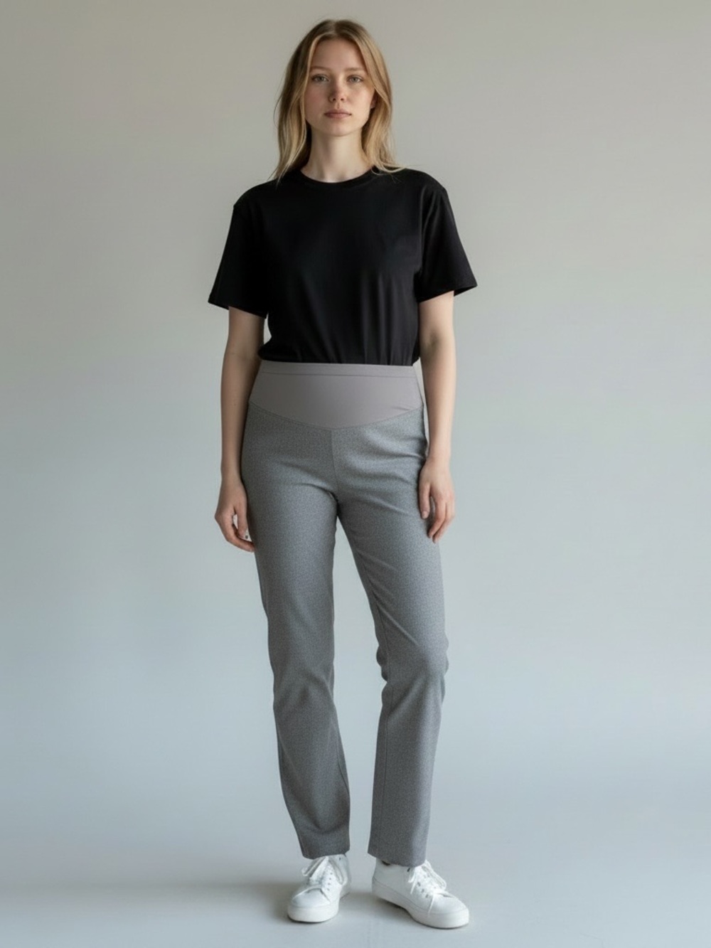 Maternity Three Seasons Maternity M Grey Textured Pull-On Straight Leg Pants